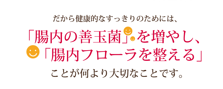 健康的なすっきりのためには、「腸内の善玉菌」を増やし、「弱酸性に近づける」ことが何より大切なことです。